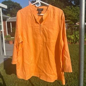 Anne Carson Linen Popover Tunic Top Orange 2X